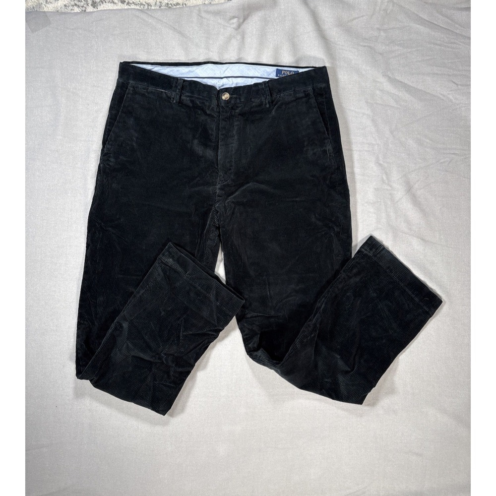 Polo Ralph Lauren Pants Mens 36x32 Black Corduroy Stretch Classic Fit Preppy